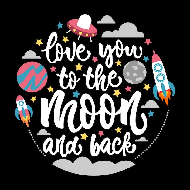 Download Premium Vector | Love you to the moon and back lettering card
