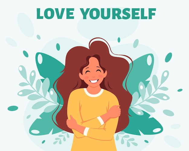 Premium Vector | Love yourself woman hugging herself