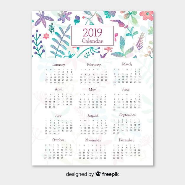 Free Vector | Lovely 2019 calendar template with floral style