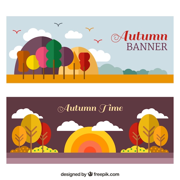 Lovely autumn banners with flat design