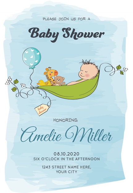 Download Lovely baby boy shower card template | Free Vector