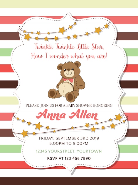 Download Lovely baby shower card with teddy bear | Premium Vector