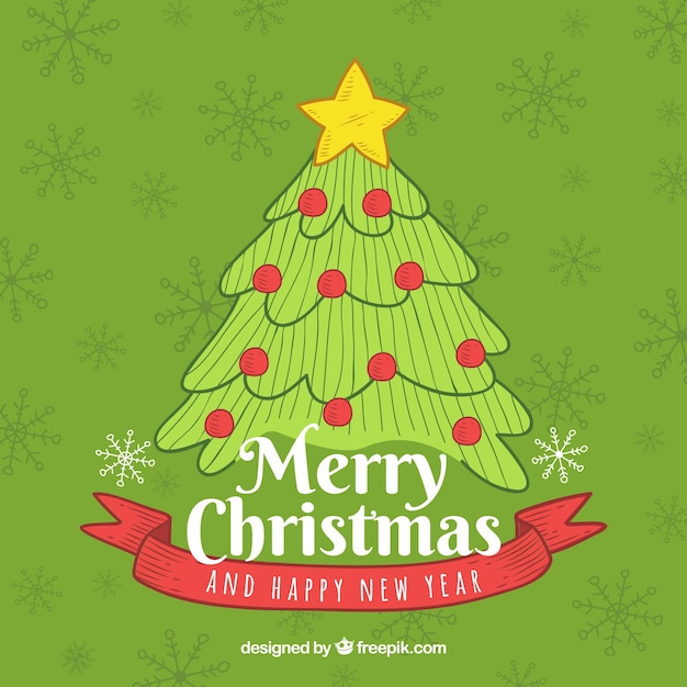 Free Vector | Lovely background with hand drawn christmas tree