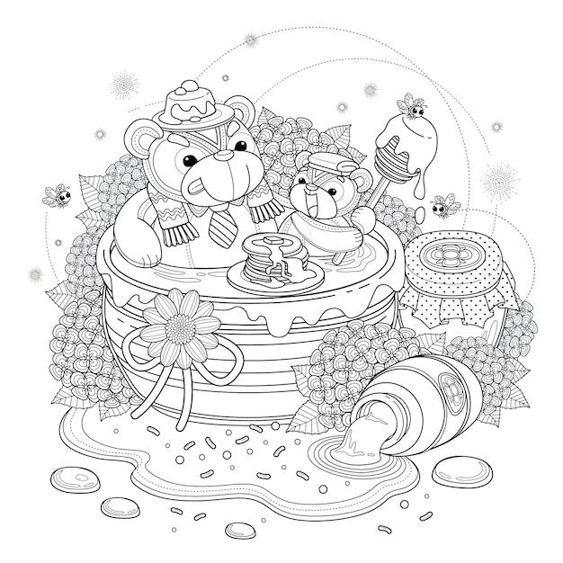 Premium Vector Lovely Bear Adult Coloring Page