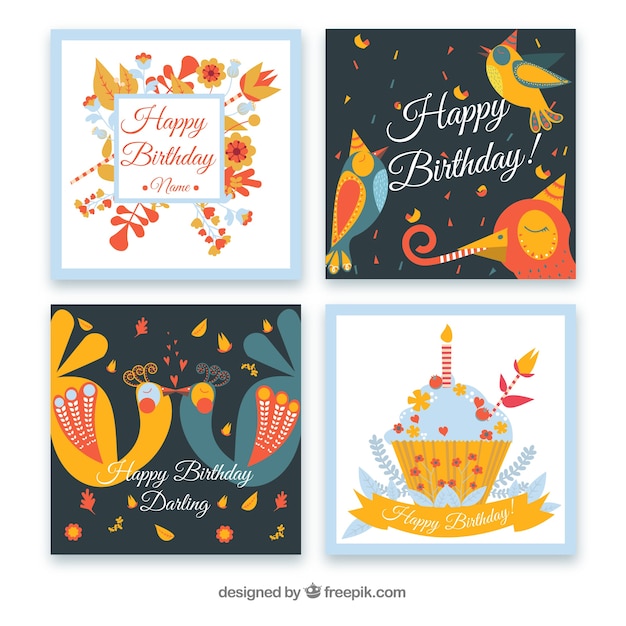 Download Lovely birthday card template collection Vector | Free ...