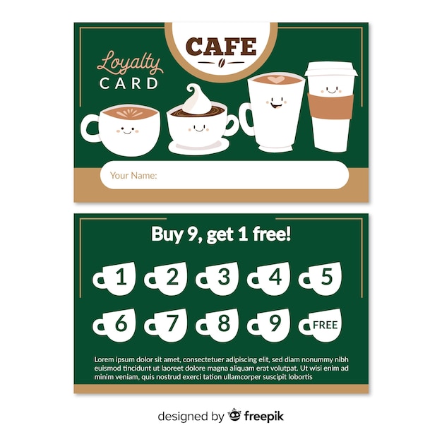 Lovely cafe loyalty card template | Free Vector