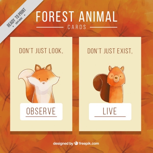 Free Vector | Lovely cards of watercolor forest animals