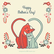 Lovely Cat Mother s Day Card Free Vector