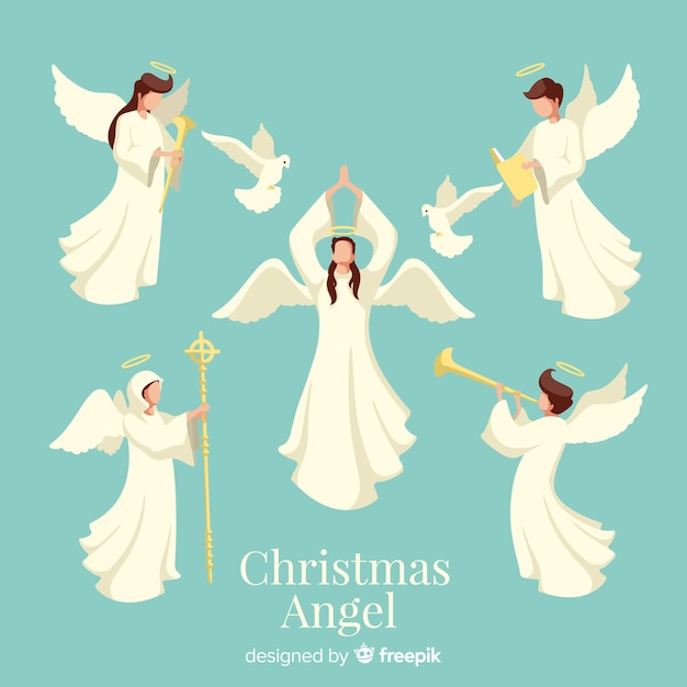 Lovely christmas angel character collection in flat design | Free Vector