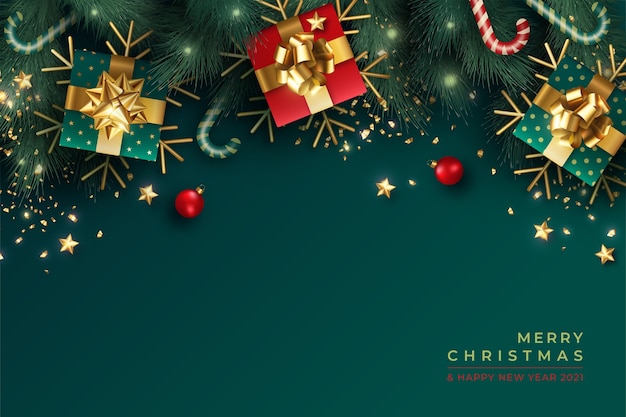 Free Vector | Lovely christmas background with realistic green and red