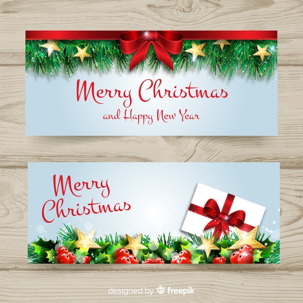 Lovely christmas banners with realistic design | Free Vector