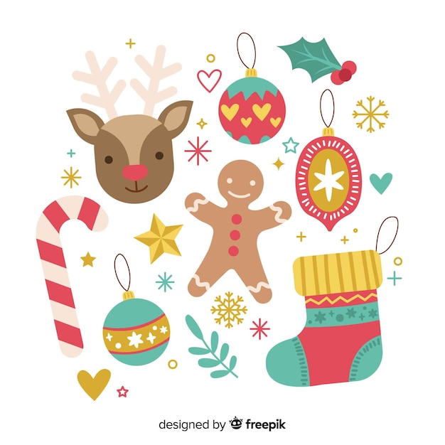 Lovely christmas element collection with flat design Free Vector