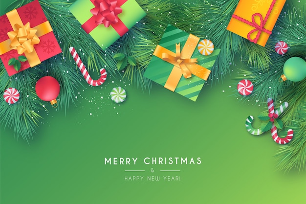 Free Vector | Lovely christmas frame with green &amp; red ornaments