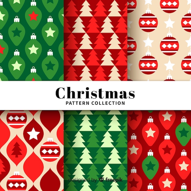 フラットデザインのラブリークリスマスパターンコレクション 無料のベクター