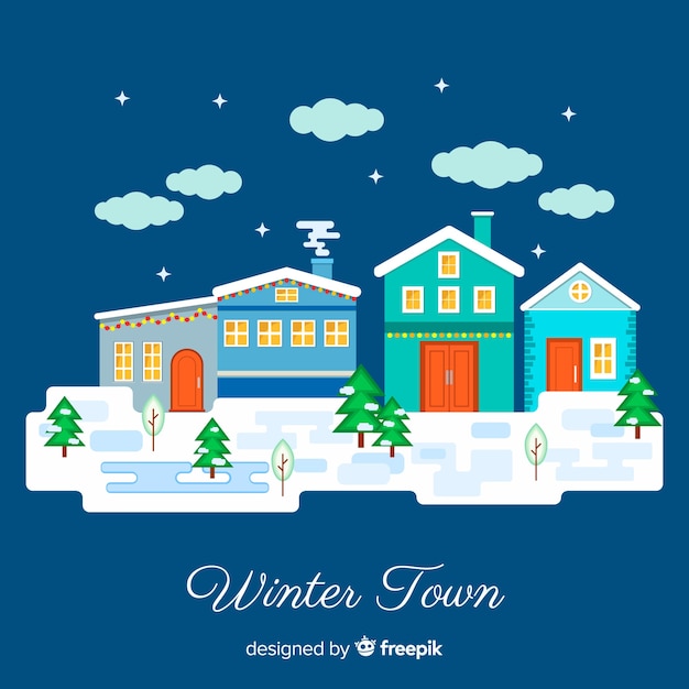 Free Vector | Lovely christmas town with flat design