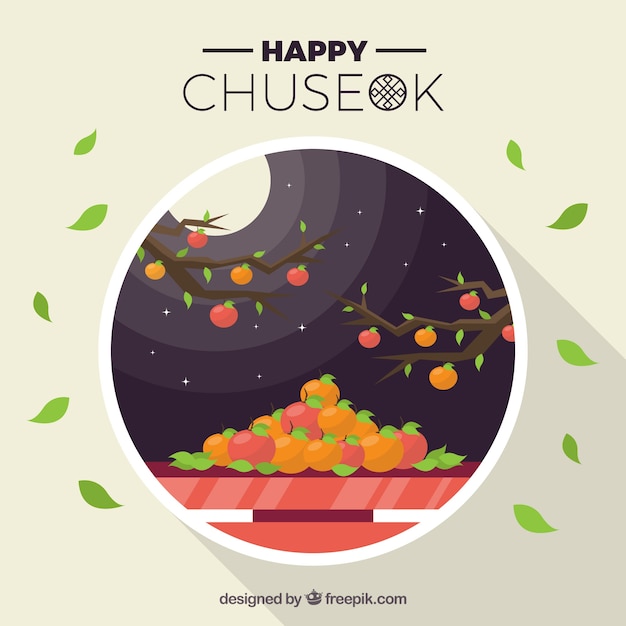 Lovely chuseok composition with flat design Free Vector
