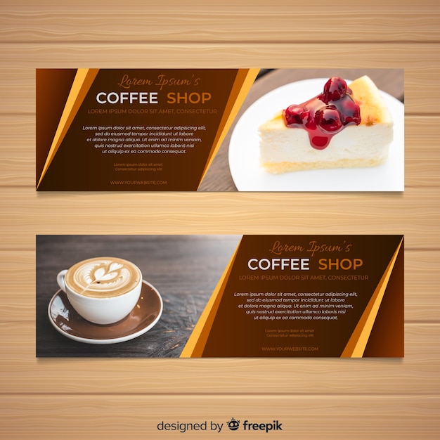 Download Lovely coffee shop banners with photo Vector | Free Download