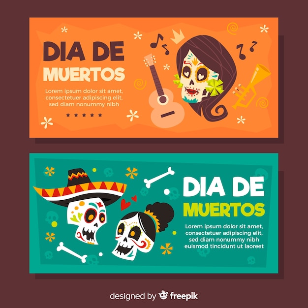 Free Vector Lovely día de muertos banners with flat design