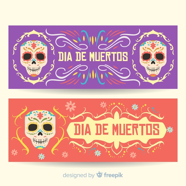 Lovely dia de muertos banners Free Vector