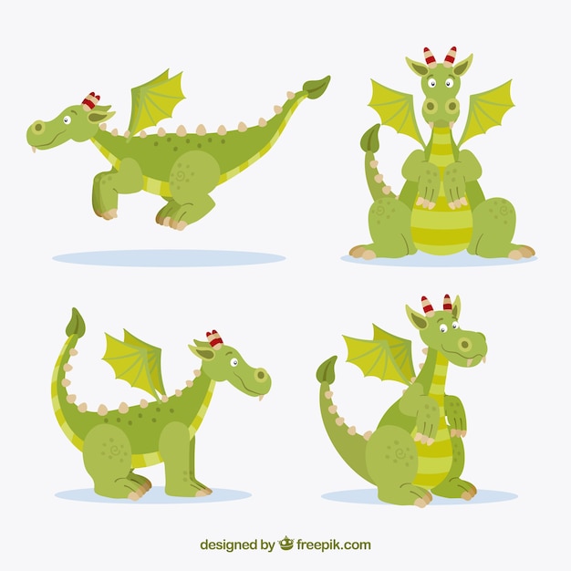 Lovely dragon character collection with flat
design
