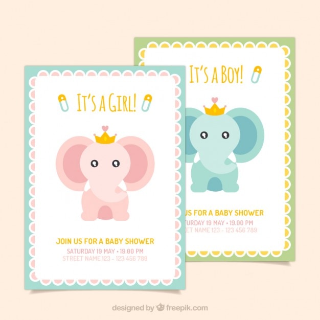Download Free Vector | Lovely elephant baby shower cards