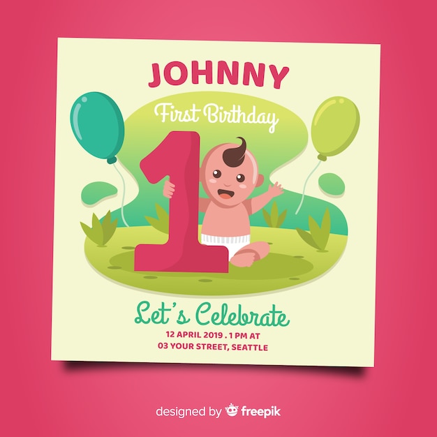 Download Lovely first birthday card design | Free Vector