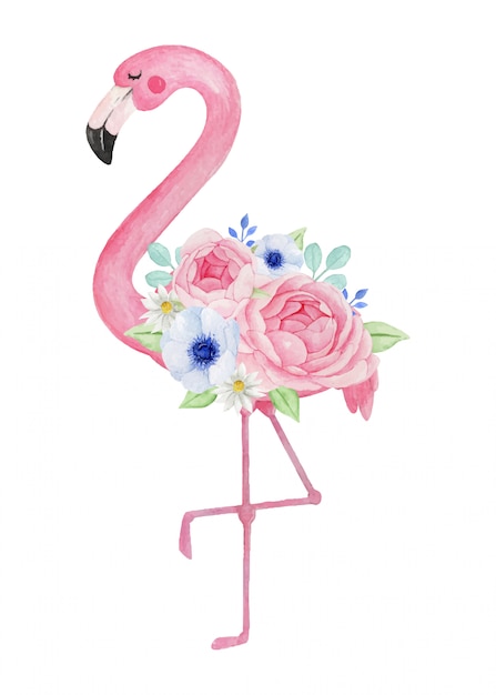 Download Premium Vector | Lovely flamingo with beautiful flower bouquet, watercolor illustration