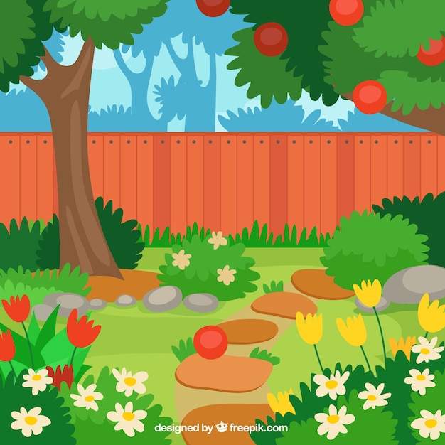 Download Free Vector | Lovely flat apple tree in the garden design