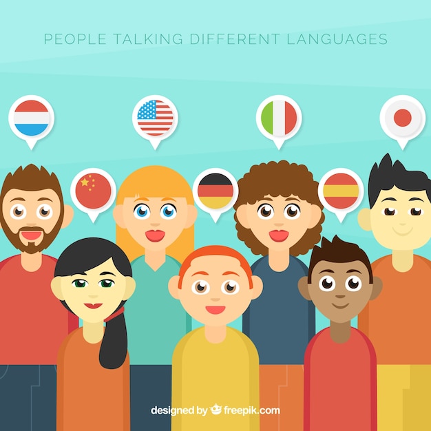 Lovely flat characters speaking different languages Free Vector