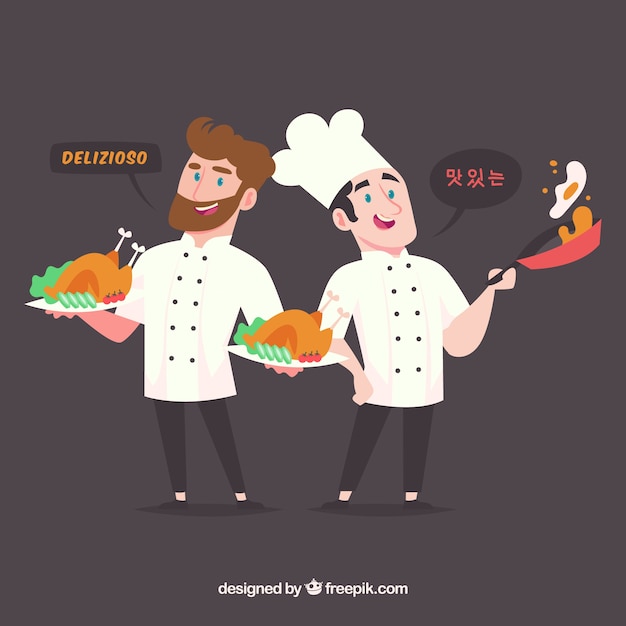 Lovely flat characters speaking different languages Free Vector