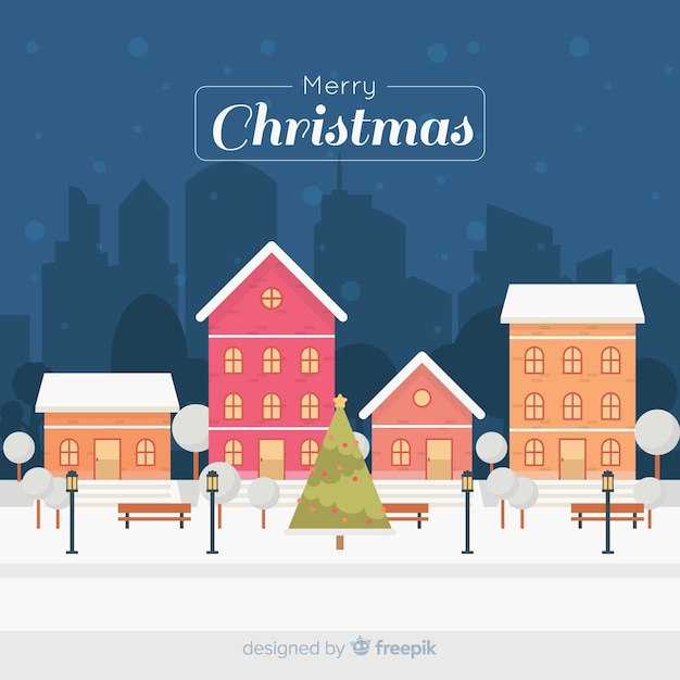 Lovely flat christmas town background Vector | Free Download