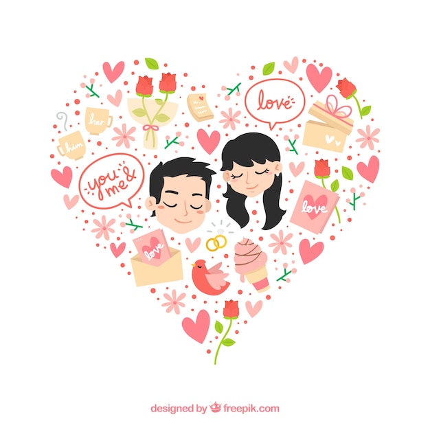 Lovely floral heart with a couple in\
love