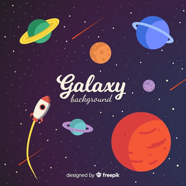 Lovely Galaxy Background With Flat Design Free Vector