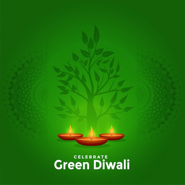 Free Vector Lovely Green Happy Diwali Creative Greeting Background