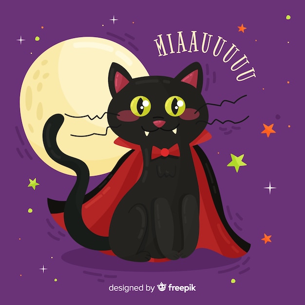 Lovely halloween black cat with flat
design