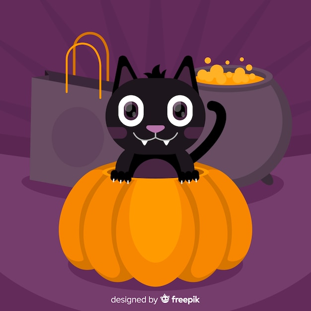 Lovely halloween black cat with flat\
design