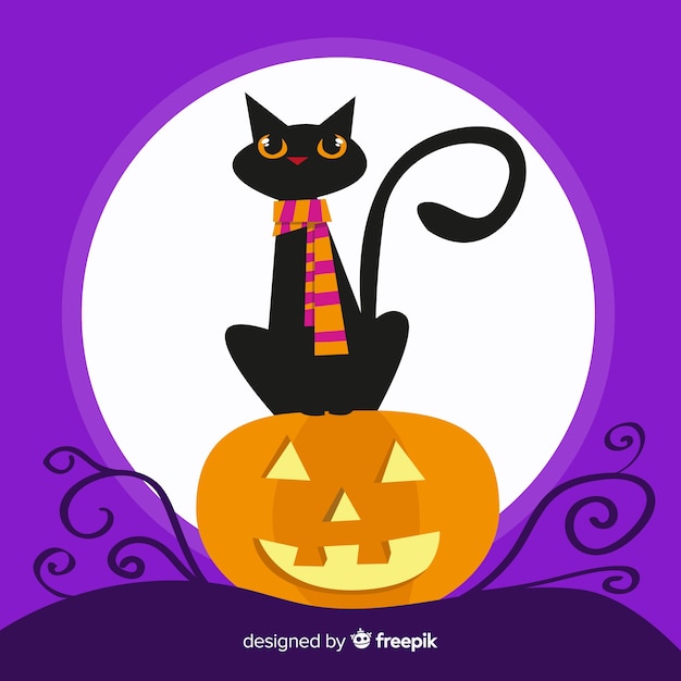 Lovely halloween black cat with flat
design