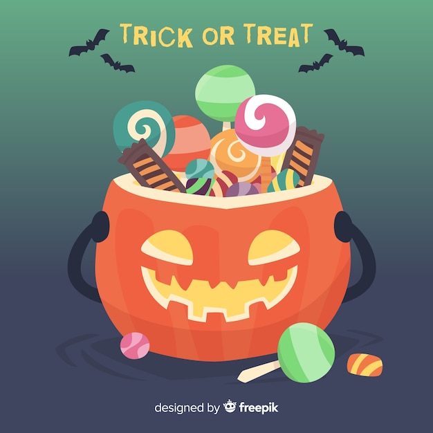 Free Vector | Lovely halloween candy bag with flat design