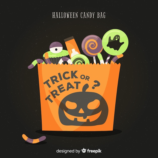 Free Vector | Lovely halloween candy bag with flat design