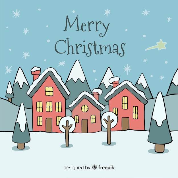 Free Vector | Lovely hand drawn christmas town