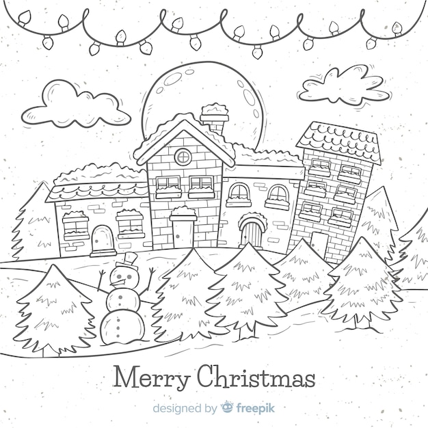 Lovely hand drawn christmas town | Free Vector