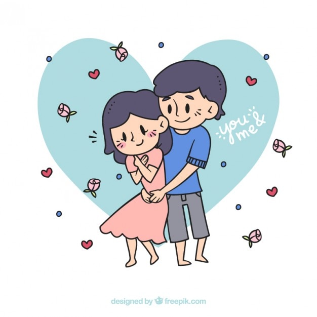 Lovely hand drawn couple in love with flowers Vector | Free Download