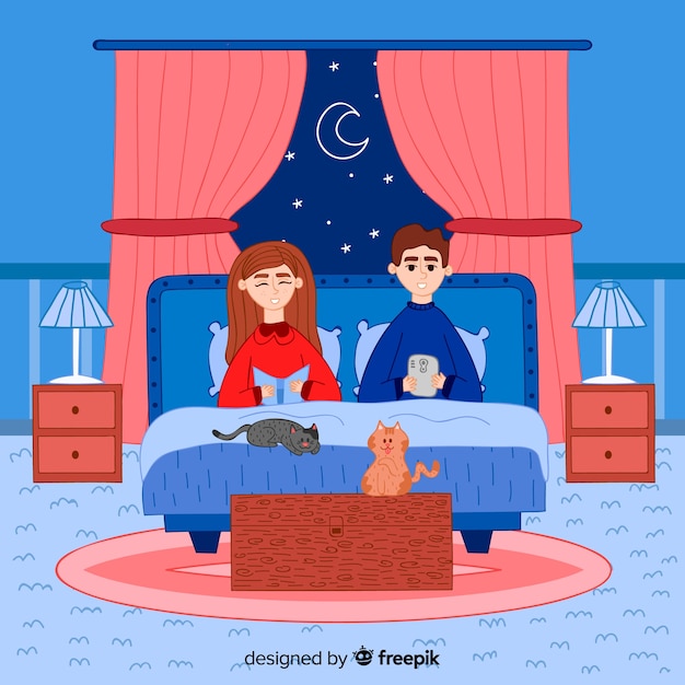 Lovely hand drawn family at home Free Vector