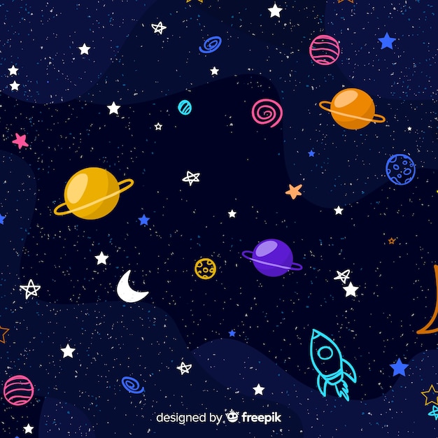 Lovely Hand Drawn Galaxy Background Free Vector