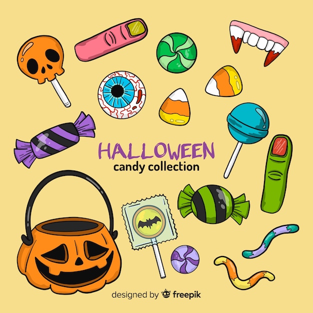 Free Vector | Lovely hand drawn halloween candy collection