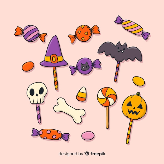 Free Vector Lovely hand drawn halloween candy collection