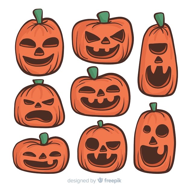 Free Vector | Lovely hand drawn halloween pumpkin collection