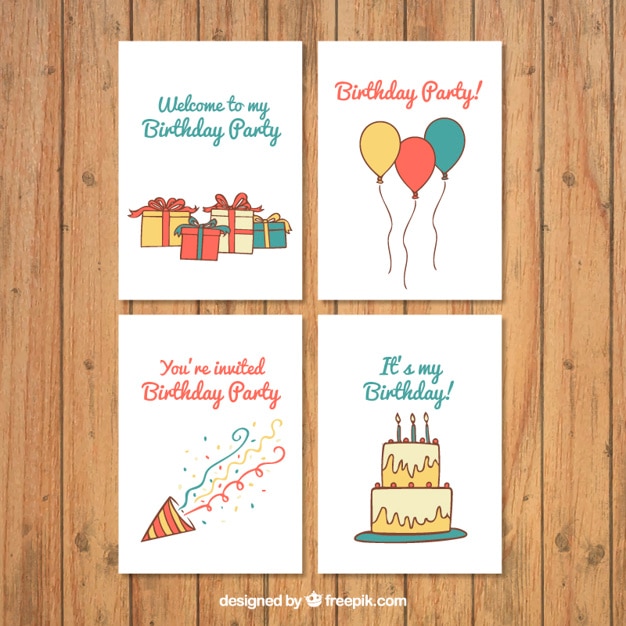 Lovely hand drawn invitations with birthday elements Vector Premium