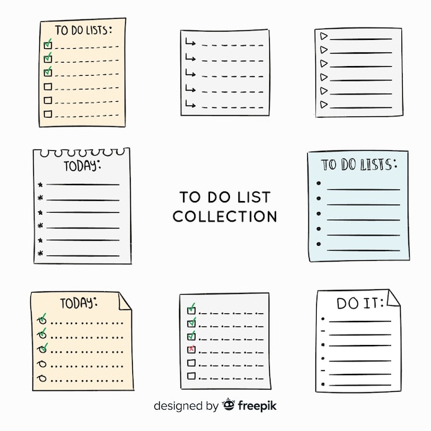 Lovely hand drawn list to do collection Free Vector