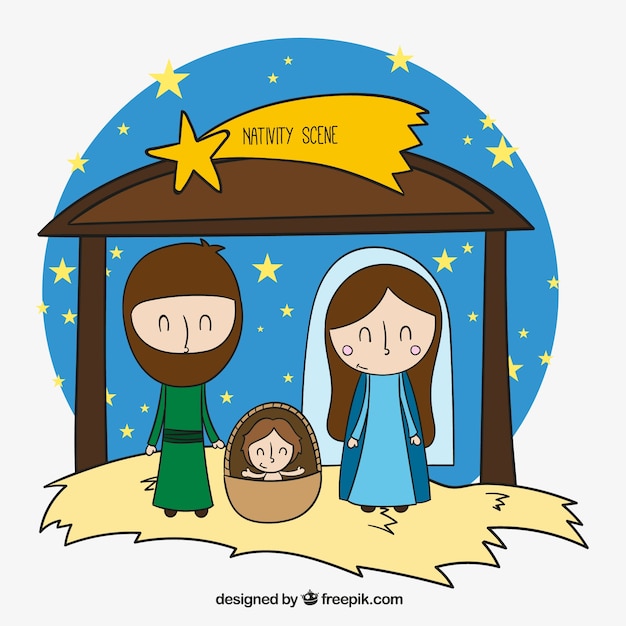 Lovely hand drawn nativity scene